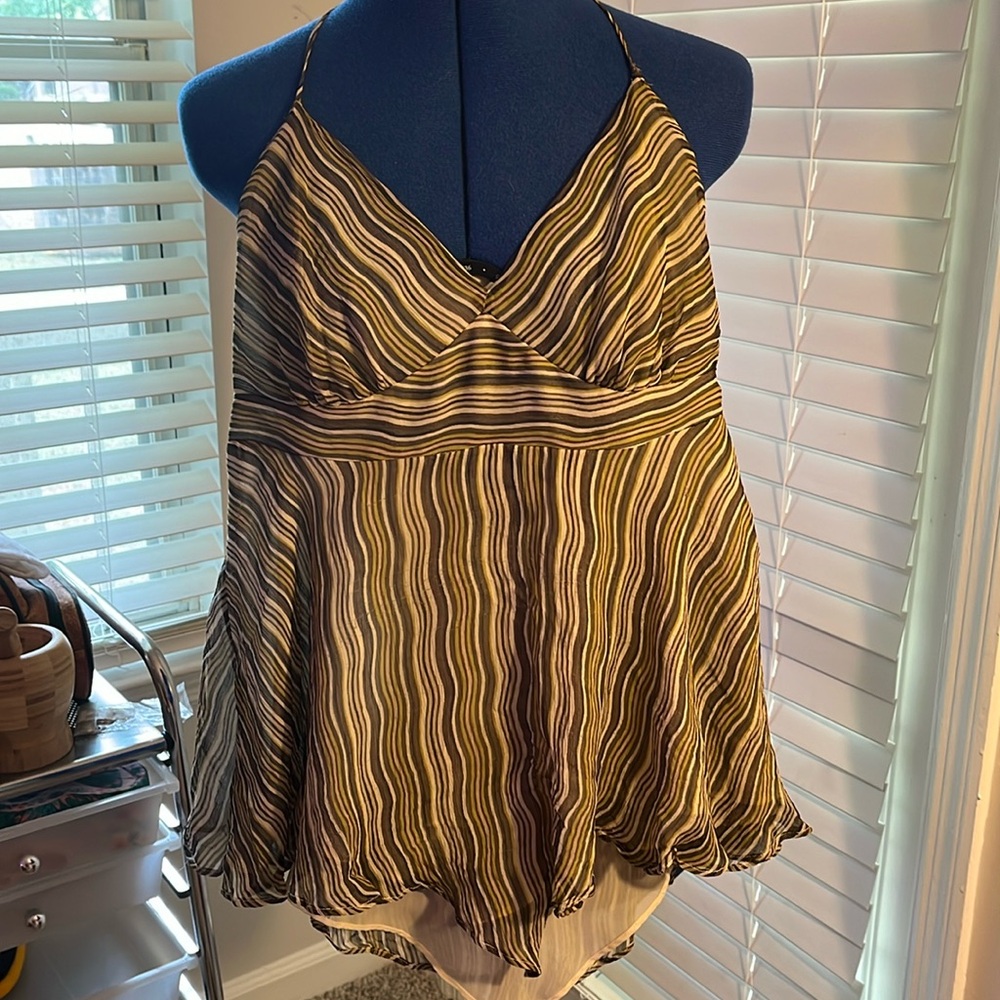 70’s top by the limited, size M, black grey gold yellow white and brown stripes